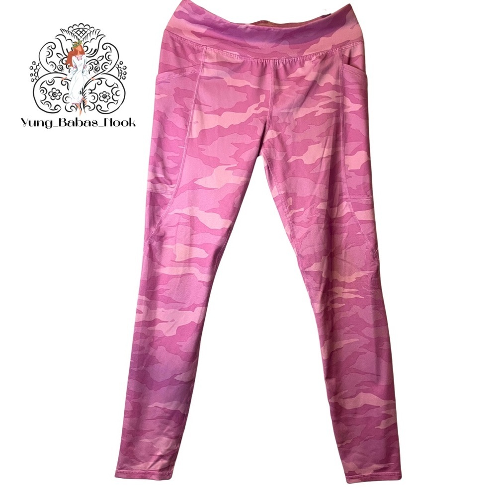 Athletic Works L 10/12 girls workout leggings PRELOVED pink Camo with pockets